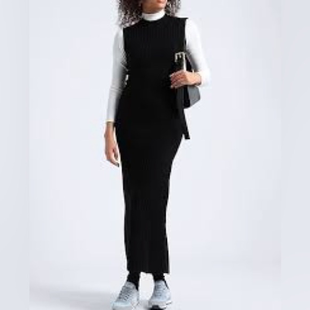 TOPSHOP Black Long Ribbed Sleeveless Maxi Dress Size 4-6